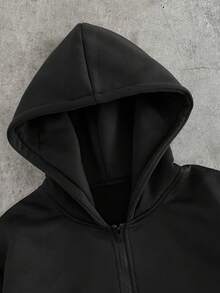 AXEPEAK 男士字母印花长袖拉链休闲连帽衫 - 黑色 - 查看 4