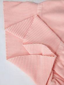 Eassivo Kurzer, anliegender einfarbiger Lässig Strickpullover - Pink - Übersicht 7