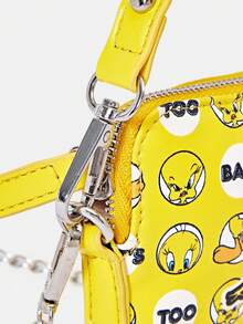 LOONEY TUNES X SHEIN Women's Fashion Personalized Minimalist Cool Streetwear Yellow Print Rivet Handbag, Shoulder Bag, Small Crossbody Bag (3-In-1 Style) - Yellow 2 - View 5