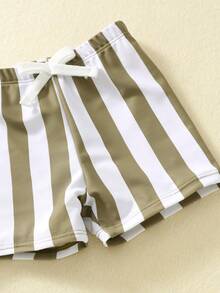 SHEIN Bubblio 2件套男婴夏季休闲度假绿色长袖泳衣和条纹泳裤套装，适合海滩、泳池、水疗中心穿着。 - 彩色 - 查看 7