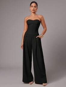 Silquee Women's Solid Color Fitted Bandeau Top, Minimalist & Fashionable,Summer Top - Black - View 4