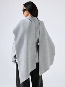 LYSMO 2025秋冬新款简约女装灰色长袖外套配腰带和围巾设计 - 灰色 - 查看 2