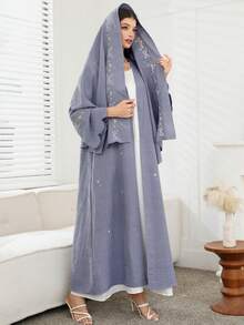 Yasmyna 女士蕾丝袖宽松优雅时尚长袍 - 藍色 - 查看 3