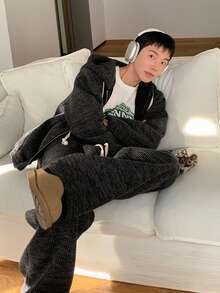 DAZY 深灰色男士连帽夹克套装，秋季 - 灰色 - 查看 5