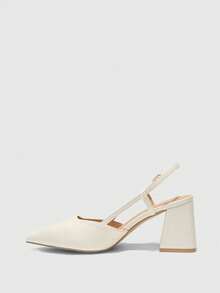 CUCCOO BIZCHIC 女士时尚黑色露跟尖头中粗跟鞋，经典简约设计，适合通勤、约会、派对、度假、婚礼等场合。 - 米色 - 查看 10