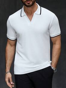 Manfinity CasualCool 男士罗纹领纹理面料休闲Polo衫，男士针织衫，黑白衬衫，男士高尔夫球衫，拉链Polo衫，白色Polo衫，适合日常休闲、周末旅行、户外活动、探险旅行、轻松的工作环境或半正式场合，可作为男友/丈夫礼物、周年纪念/生日礼物、派对、暑假、新年、婚礼、情人节等场合穿着。 - 白色 - 查看 6