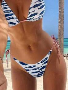 Swim Vcay 时尚甜美肩部系带侧蝴蝶结无钢圈可拆卸衬垫沙滩机场性感女士比基尼泳裤 - 彩色 - 查看 1