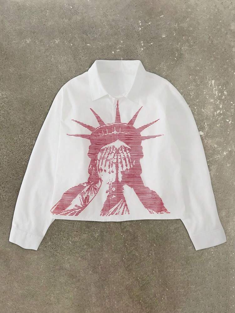 PAVTROS Men's Casual Statue Of Liberty Print Shirt, Autumn Men's Streetwear Male Graphic Shirt Male Shirt Graphic - White - View 3