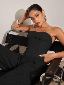Silquee Women's Solid Color Fitted Bandeau Top, Minimalist & Fashionable,Summer Top - Black - View 6