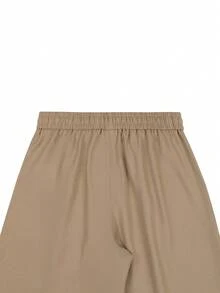 Claim Dot 男士宽松直筒休闲裤，亚麻松紧腰长裤 - 駝色 - 查看 5