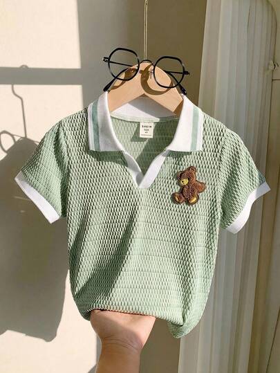 LMoss Kids Young Boy Sporty & Casual Color Block Short Sleeve Polo Shirt With Decorative Details,Suitable For Commuting, School, Daily Leisure, Vacation, Travel, Suitable For Sports, Young Boy, School, Family Matching, Birthday Party, Suitable For Daily, Suitable For School, Suitable For Sports, Spring And Summer Season.