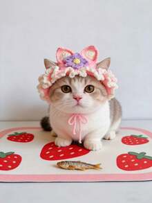 1件装青蛙针织宠物帽，可爱卡通猫咪帽，适合小型犬猫，手工针织头饰，舒适时尚宠物配饰，柔软保暖，冬季拍照、服装派对、圣诞节、万圣节装扮，时尚可爱小狗小猫服装，宠物爱好者的理想礼物