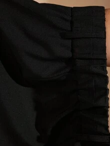 SHEIN BAE 大码女装秋冬时尚大码女装优雅约会纯色简约休闲日常裤装，黑色长裤，女裤，教师裤，商务女装，秋季女装，双层腰带设计，阔腿裤 - 黑色 - 查看 8