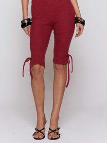 MUSERA Quần Capri dệt kim ôm sát với chi tiết gấu quần, thích hợp mặc hàng ngày, đi chơi đêm, gợi cảm, phong cách đường phố, thanh lịch, lễ hội, mùa hè, thường ngày. - Màu Đỏ Sâu - Xem 3