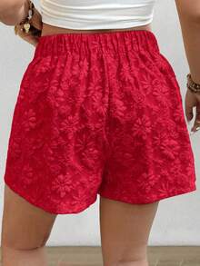 Elenzga Plus Size Women Textured Fabric Button Elegant Office Shorts