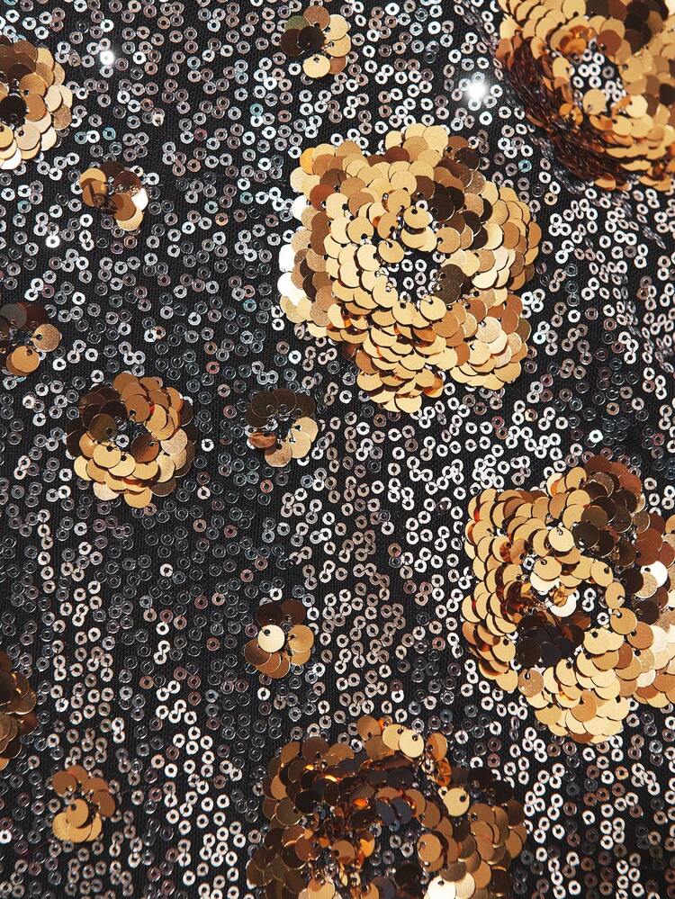 SHEIN Maija Women's Floral Sequin Asymmetric Hem Fashionable Elegant Skirt Sequin Skirt Women New Year's For Women Party Glitter Skirt