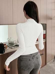 DAZY 畅销款磨毛收腰女式T恤 - 白色 - 查看 4