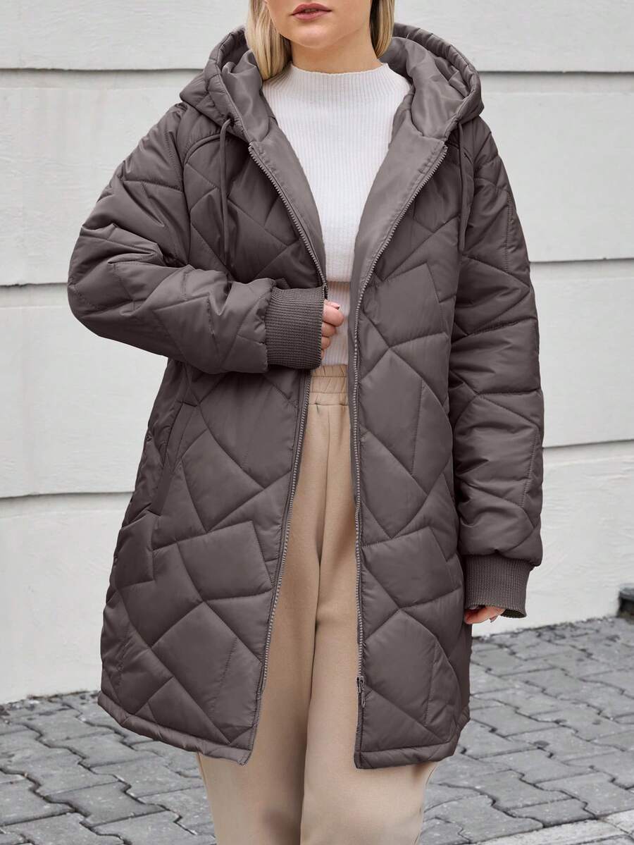 EURMUSE Damski zimowy płaszcz z kapturem, zapinany na suwak, w dużych rozmiarach