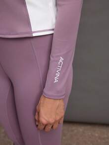 Activina Women's Contrast Color Long Sleeve Zipper Design Equestrian Top - Dusty Purple - View 6