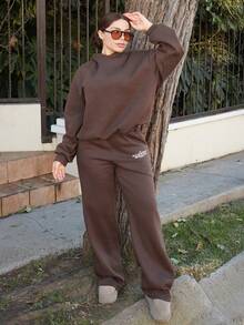 Lupita Cardoza Graphic Print Hoodie Tracksuit Top Only Fall Autumn Cosy Jumper Cute Casual Coffee Club Winter Christmas - Brown - View 4