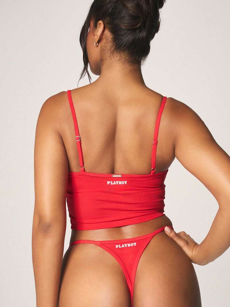 Missguided x Playboy Cami Top And Thong Lingerie Set Two Piece Spaghetti Strap Intimate Sleepwear Collection For Valentine