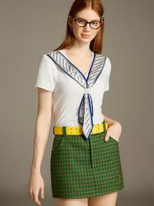 Elnivra Preppy Style Y2K Women's Satin Tie Decor Design Commute Short Sleeve White T-Shirt Spring/Summer For Valentine's Day