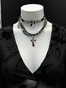 SHEIN DivaQ Women's Fashionable Black Flocked Mesh Deep V-Neck Long Sleeve T-Shirt - Black - View 5