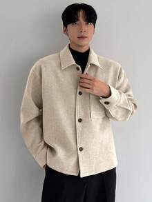 DAZY Beige Textured Fabric Men's Long Sleeve Jacket Coat, Suitable For Commuting In Autumn - Beige - View 3