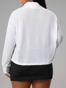 Rhythm Era Plus Size Solid Color Minimalist Casual Long Sleeve Sports Jacket - White - View 2