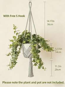 Giá treo cây phong cách Boho Macrame - Giỏ treo bằng dây cotton đan thủ công dùng cho cây trồng trong nhà và ngoài trời, giá đỡ chậu hoa trang trí nhà cửa. - màu xanh lá - Xem 2