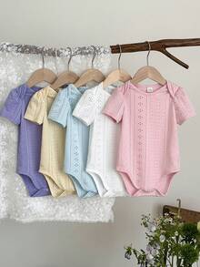 LMoss Kids Set de 5 bodys de punto de unicolor lindos para bebé niña, para verano - Multicolor - Ver 3