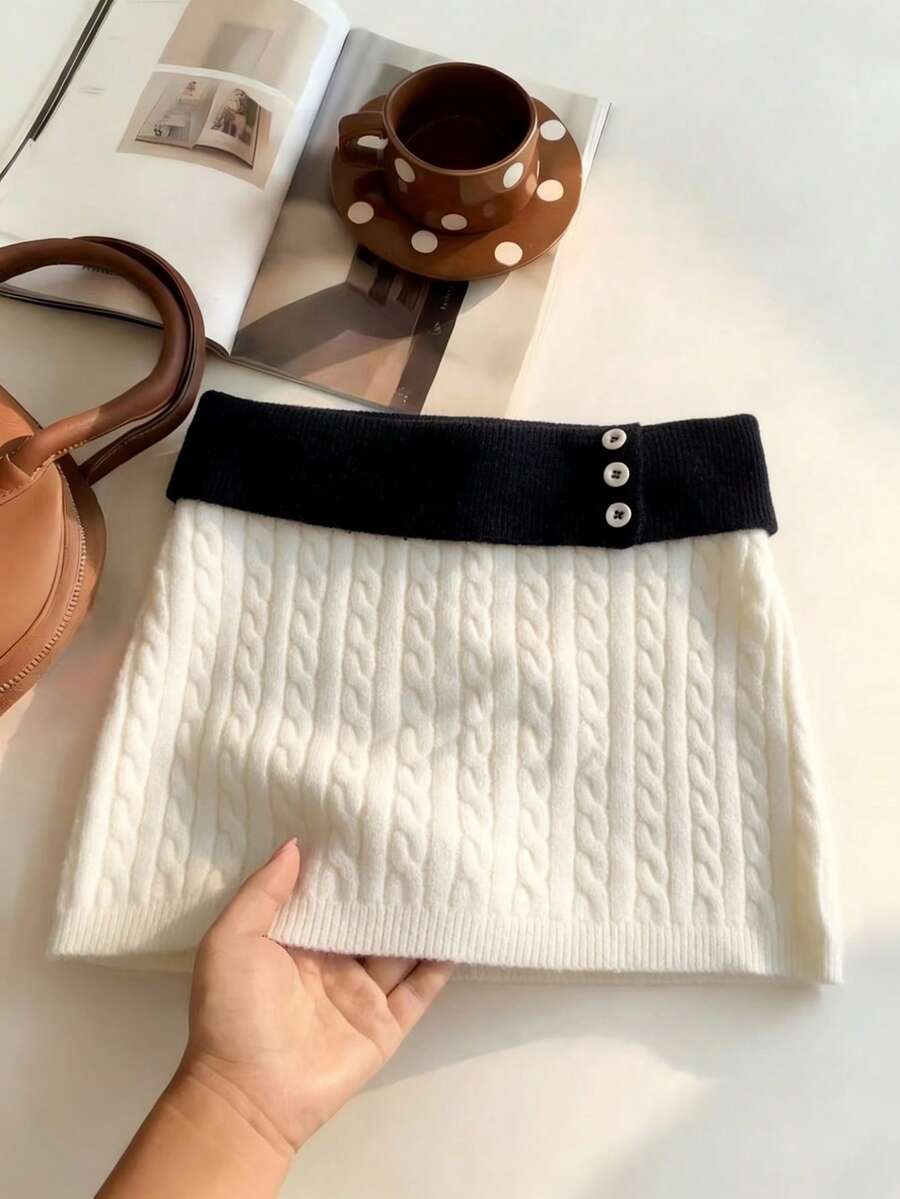 Franclia Spring/Summer New Casual Loose Fit Colorblock Twist Rope Floral Print Bodycon Mini Skirt For Women - Black and White - View 1