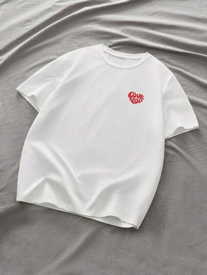 EASEVO Plus Size Men's Casual Heart & Letter Print Short Sleeve T-Shirt, Summer