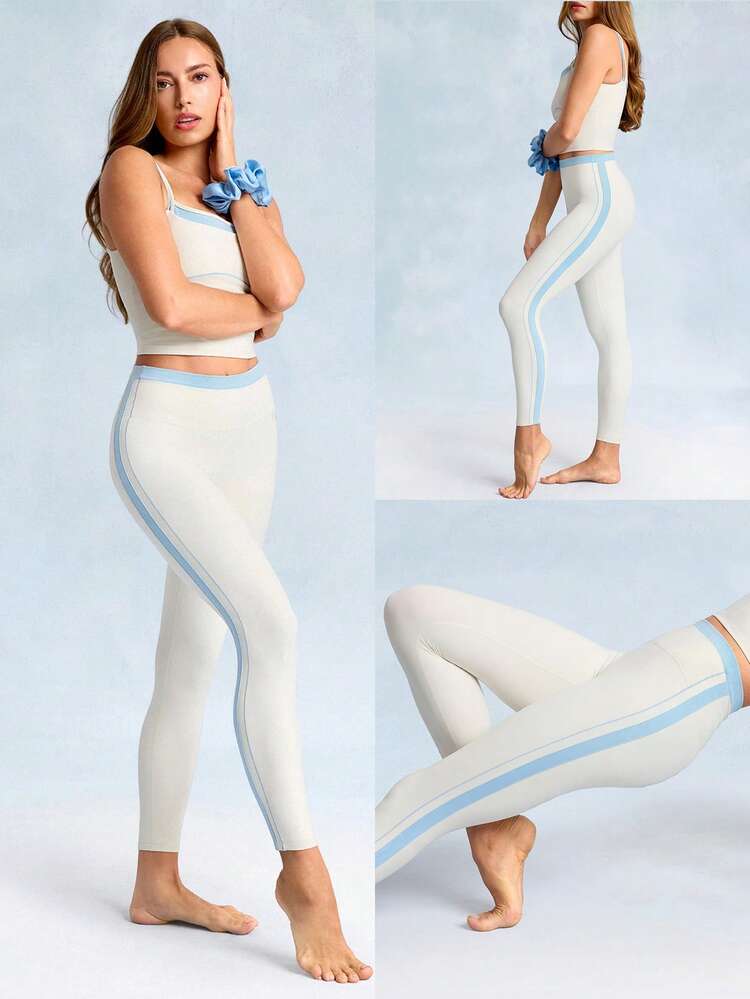 24'' FeatherFit™ Soft Start Buttery-Soft Contrasting Seams Side Stripes 2-Piece Leggings Low Impact Yoga Pilates Studio Daily Casual Wear