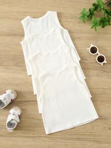 Bộ 4 áo ba lỗ dệt kim trơn màu đơn giản cho bé trai, màu trắng, nhiều màu lựa chọn - Nhiều màu - Xem 2