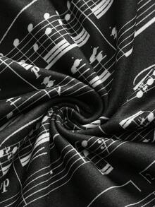 ROMWE J-Fashion 女士 Y2K 音符印花撞色蕾丝荷叶边修身抹胸上衣 - 黑色 - 查看 3