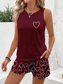 EMERY ROSE 2pcs/Set Women Casual Round Neck Camisole And Shorts Set, Suitable For Summer Spring 2 Piece Short Sets Woman