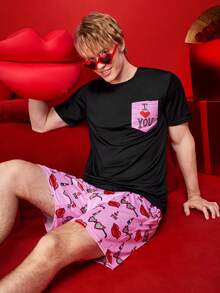 Men's Cute & Funny Valentine's Day Print Pajama Set, Spring/Summer - Multicolor - View 5
