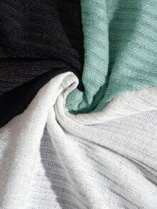 SHEIN LUNE Sudadera holgada de cuello redondo con mangas farol y contraste de color, ropa de otoño talla grande - Agua verde azul - Ver 8