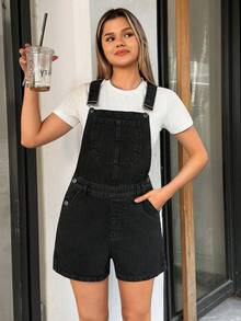 SHEIN Casual Fashionable Outdoor Women's Denim Overall Jumpsuits - Grey - View 6