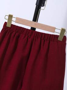 2pcs Teenage Boys' Casual Vacation Gentleman Style Red Short Sleeve Shirt And Shorts Set, Spring/Summer - Burgundy - View 6