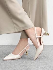 CUCCOO BIZCHIC 女士尖头杏色后系带正式派对通勤猫跟鞋 - 雪白色 - 查看 6