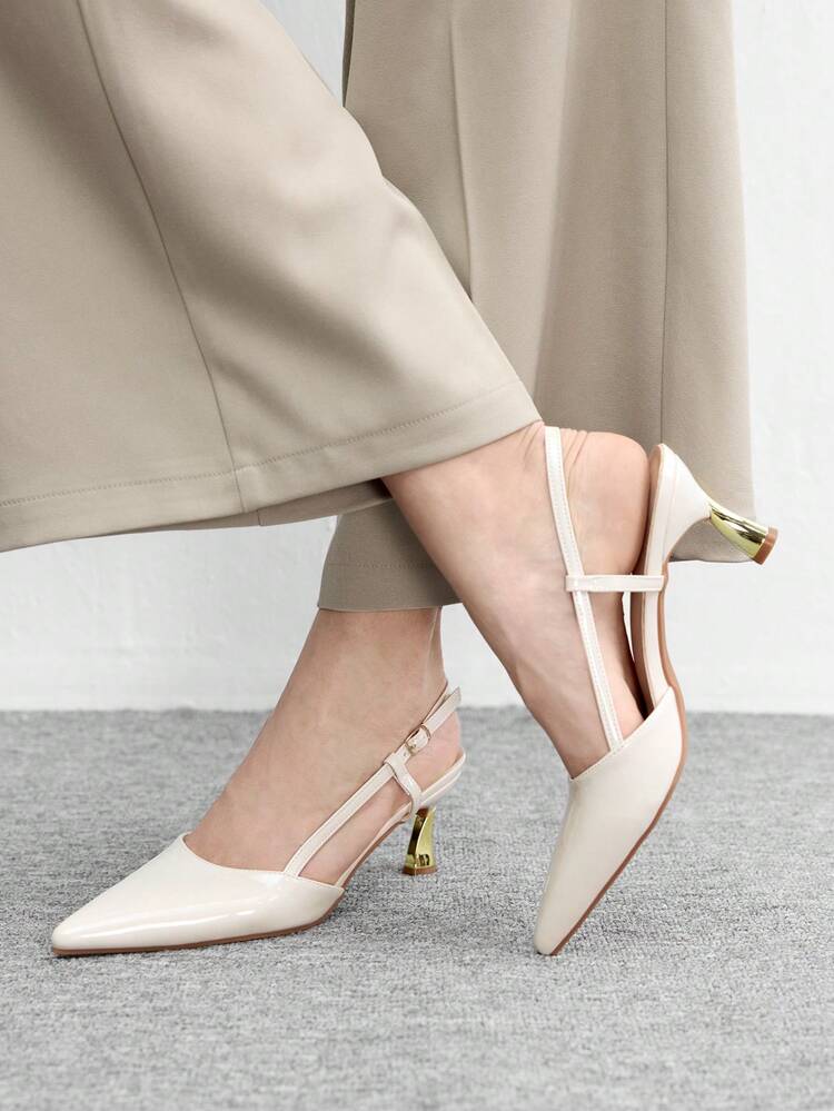 CUCCOO BIZCHIC Women's Pointed Toe Apricot Backstrap Formal Party Commute Kitten Heel Pumps Valentine's Day Spring Shoes