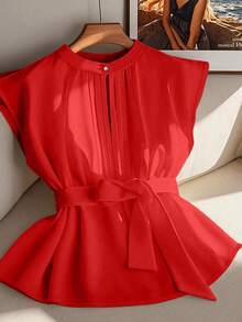 GlowEve CURVE 大码女式休闲中国风衬衫，适合派对、聚会、街头、度假、圣帕特里克节、复活节、情人节、圣诞节、感恩节等场合，柔软宽松舒适，百搭显瘦，春夏皆宜，也适合独立日穿着。 - 紅色 - 查看 1