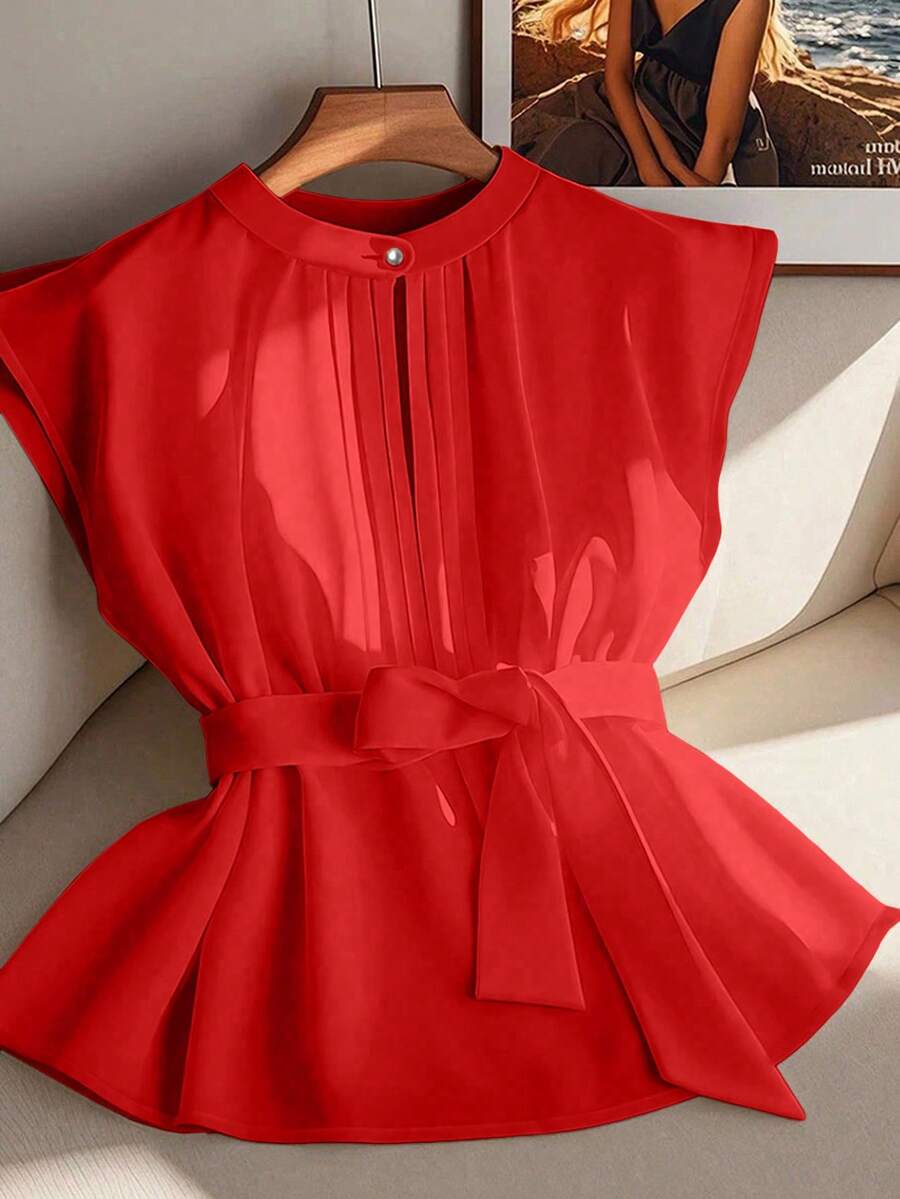 GlowEve CURVE 大码女式休闲中国风衬衫，适合派对、聚会、街头、度假、圣帕特里克节、复活节、情人节、圣诞节、感恩节等场合，柔软宽松舒适，百搭显瘦，春夏皆宜，也适合独立日穿着。 - 紅色 - 查看 1