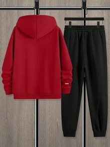 Manfinity Homme 男士纽约标语印花休闲卫衣和运动裤两件套，秋冬男装 - 彩色 - 查看 3