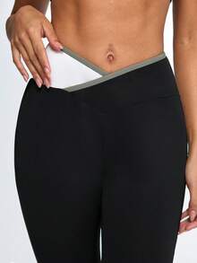 Eassivo Eassivo Contrast Waistband Flared Casual Sports Pants - Black - View 7