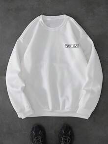 GENIUS ODE 男士休闲印花圆领长袖卫衣 图案卫衣 街头服饰 - 白色 - 查看 3