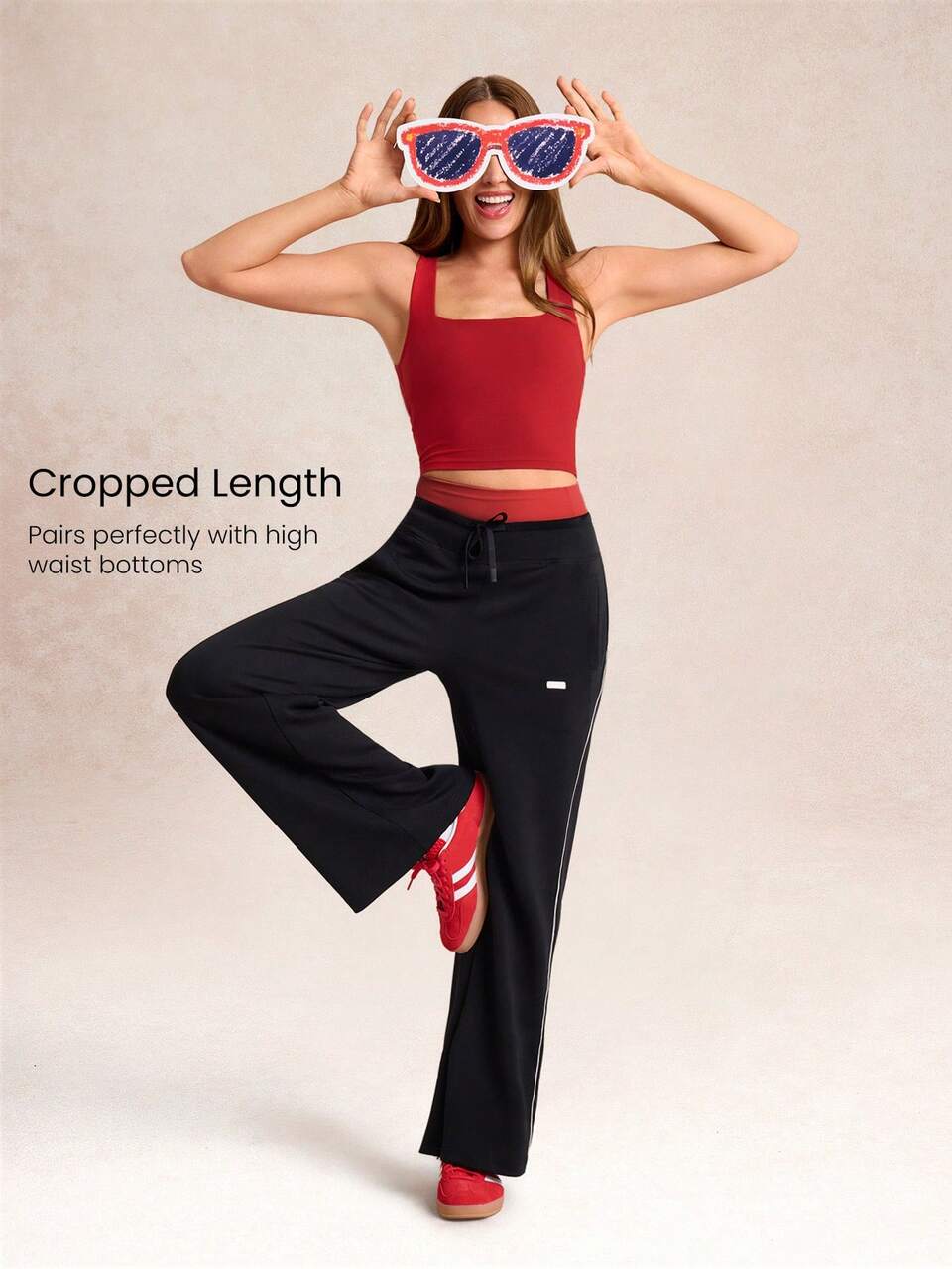 FeatherFit™ Active Ambition Buttery-Soft Square Neck Twisted Open Back Removable Cups Crop Active Tank Top Low Impact Yoga Pilates Studio Daily Wear