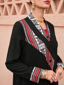 Al Najma Áo Abaya tay dài dáng rộng, họa tiết phối màu, phong cách thường ngày, thích hợp cho mùa xuân/thu. - Nhiều màu - Xem 7